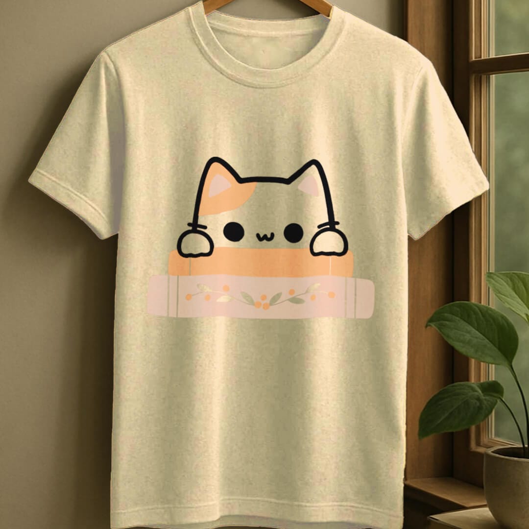 Natural / S Cute cat peaking t-shirt
