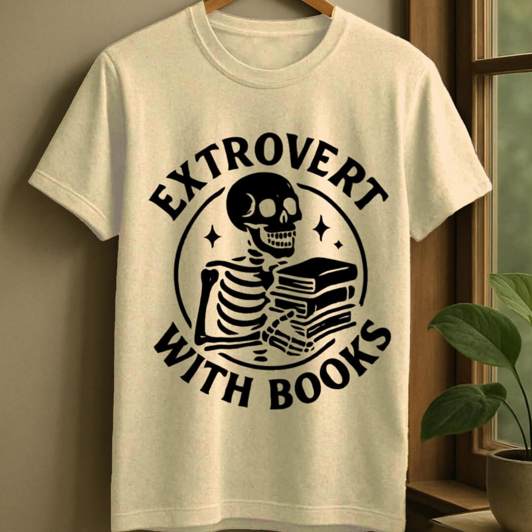 Natural / S Extrovert with books t-shirt
