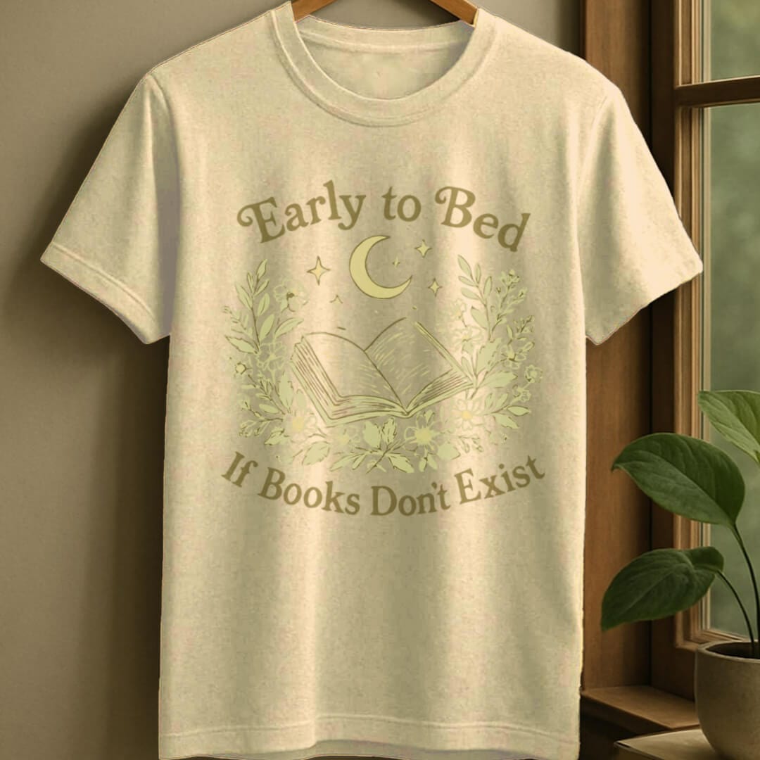 Natural / S Floral moonlit book t-shirt