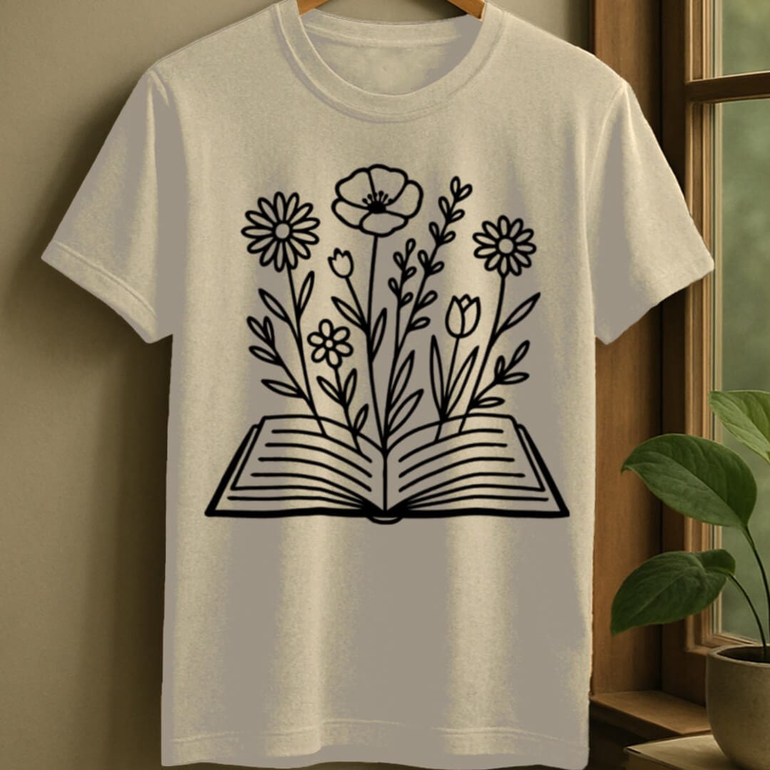 Natural / S Flower book t-shirt