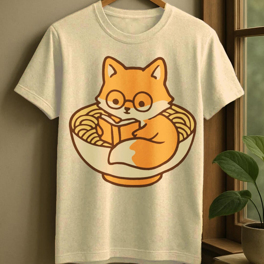 Natural / S Fox reading in ramen bowl t-shirt