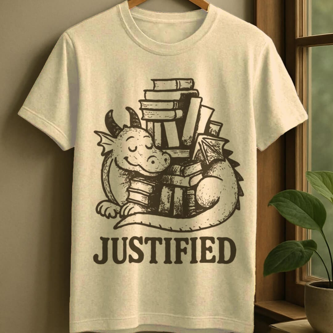 Natural / S Justified book hoarding t-shirt