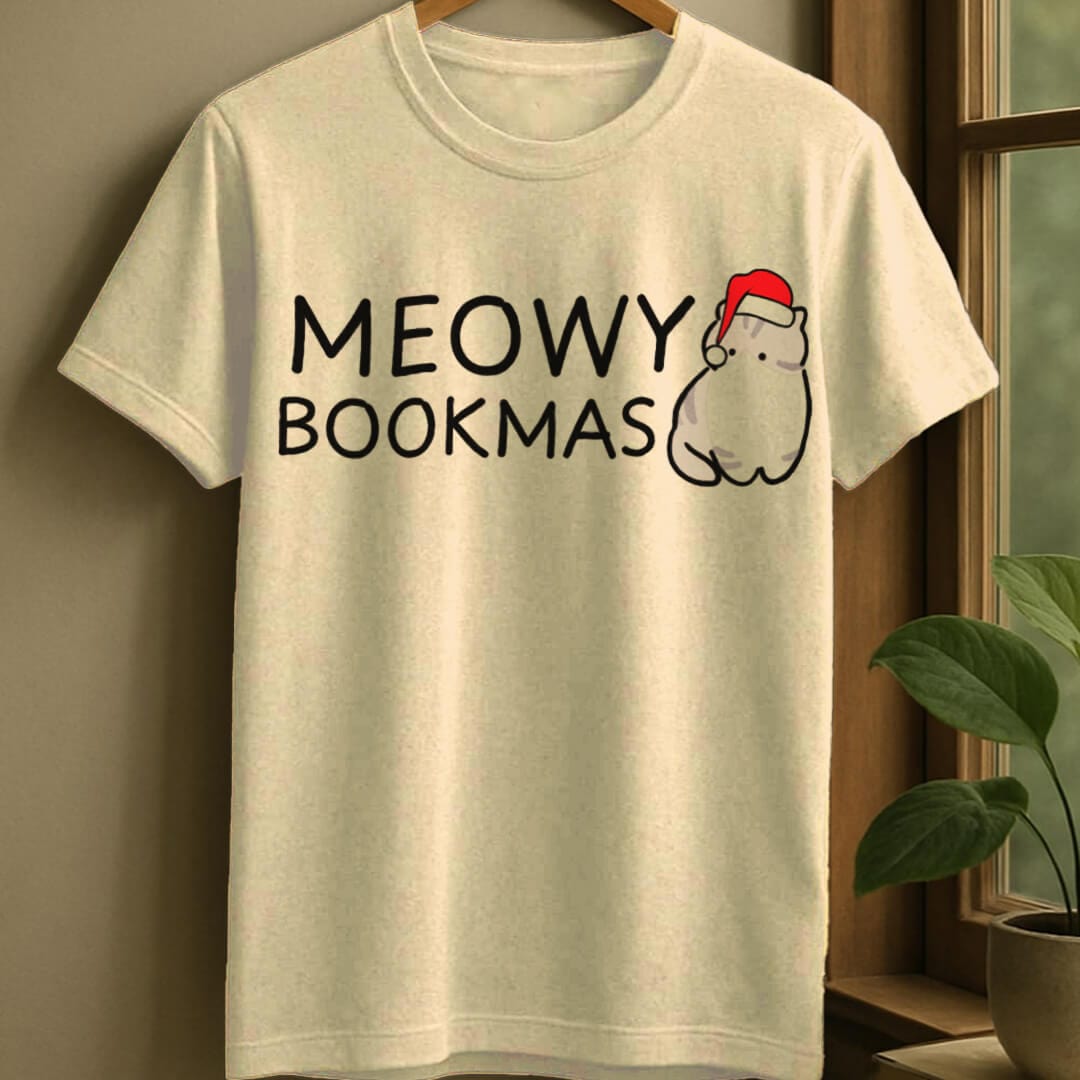 Natural / S Meowy bookmas t-shirt
