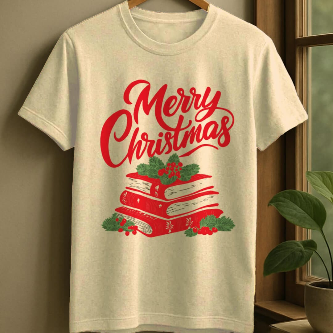 Natural / S Merry bookish christmas t-shirt