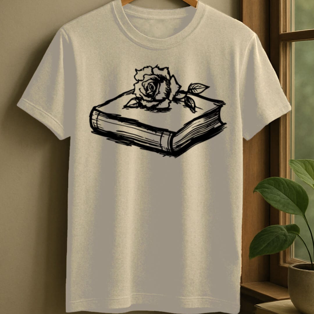 Natural / S Rose and book t-shirt