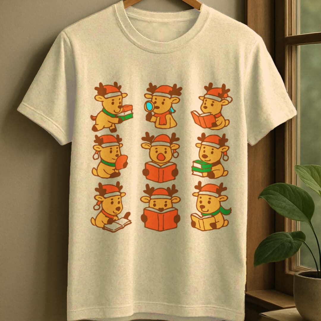 Natural / S Santa's reindeer t-shirt