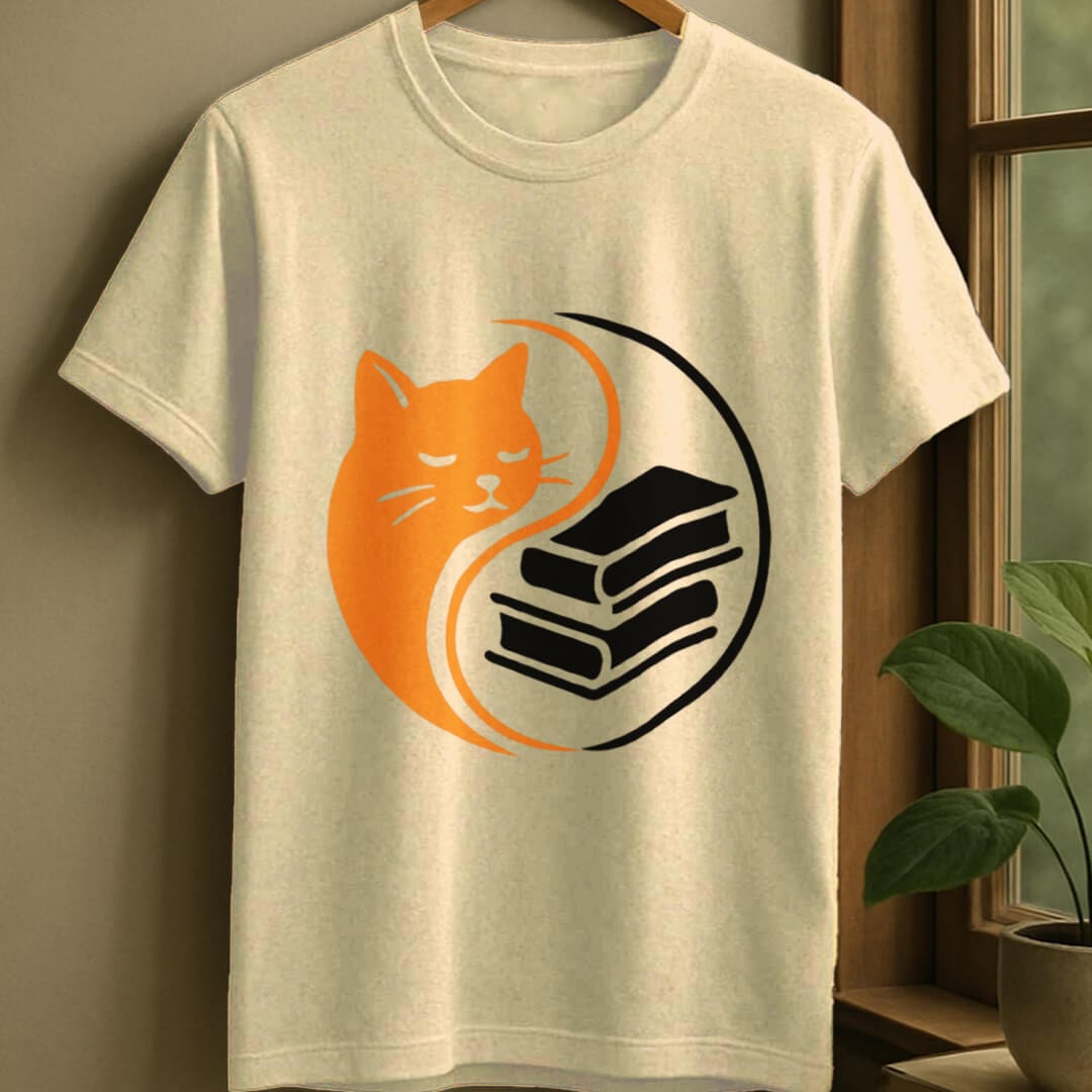 Natural / S Yin yang books and cats t-shirt