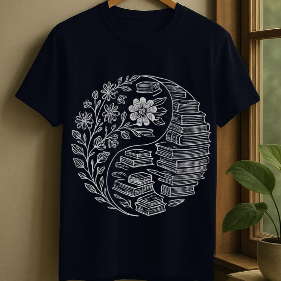 Navy / S Balance of flowers and books t-shirt