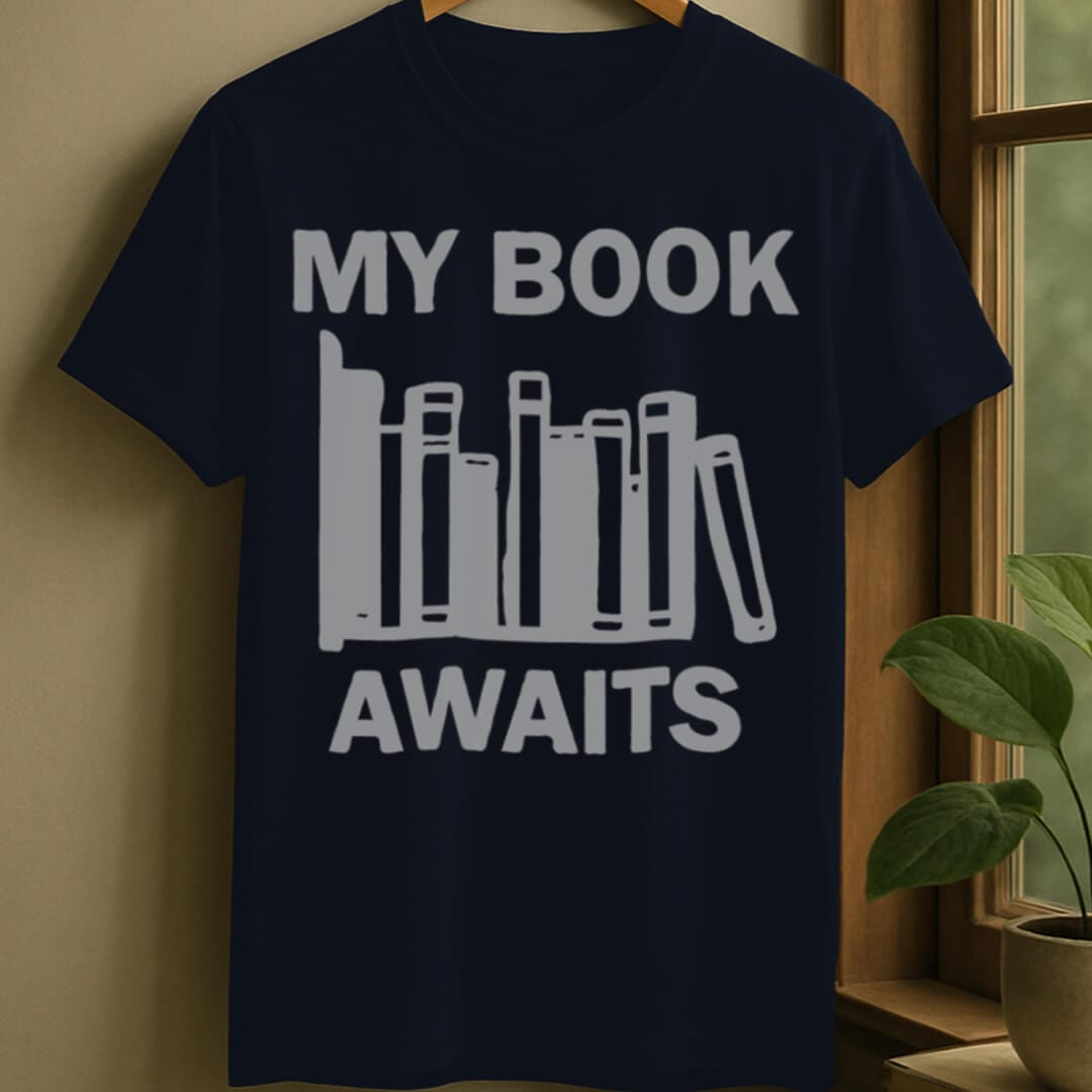 Navy / S Book awaits t-shirt