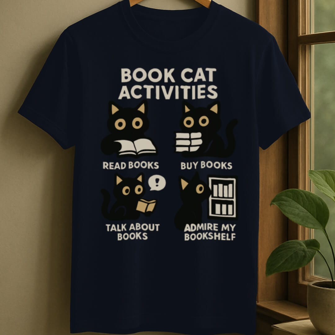 Navy / S Book cat activities t-shirt