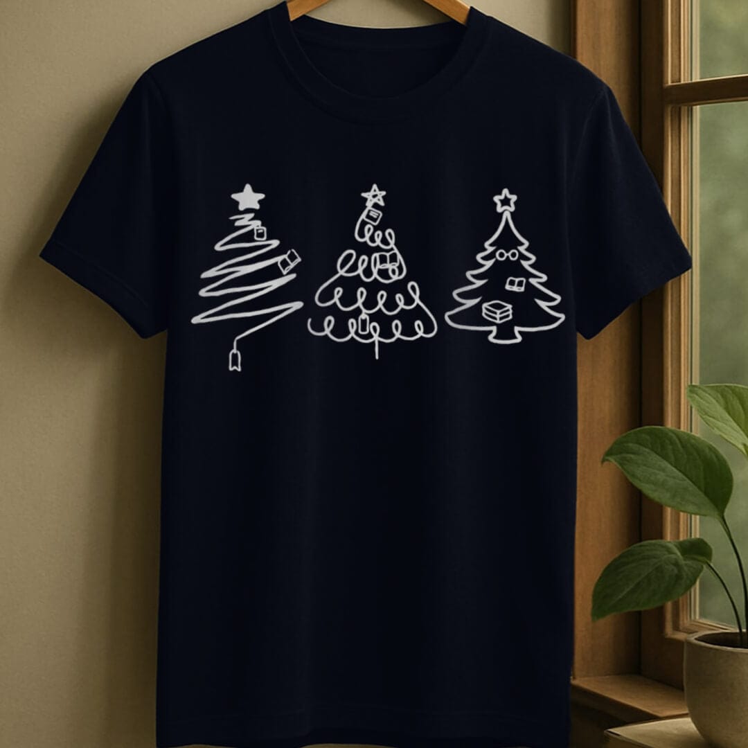 Navy / S Bookish christmas trees t-shirt
