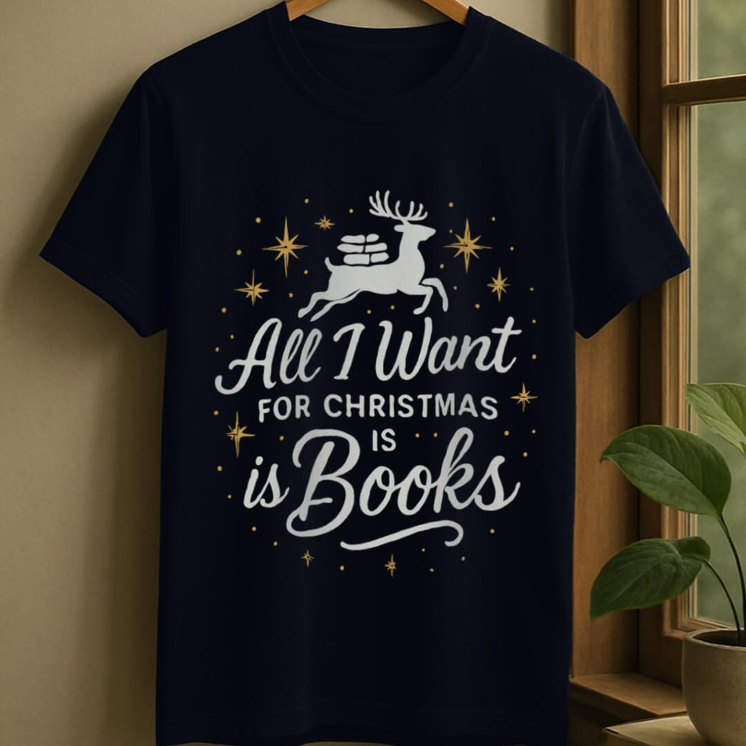 Navy / S Bookish christmas wish t-shirt