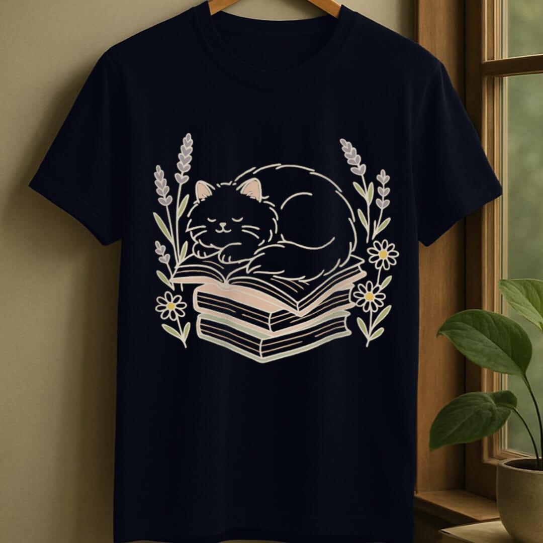Navy / S Cat with books t-shirt