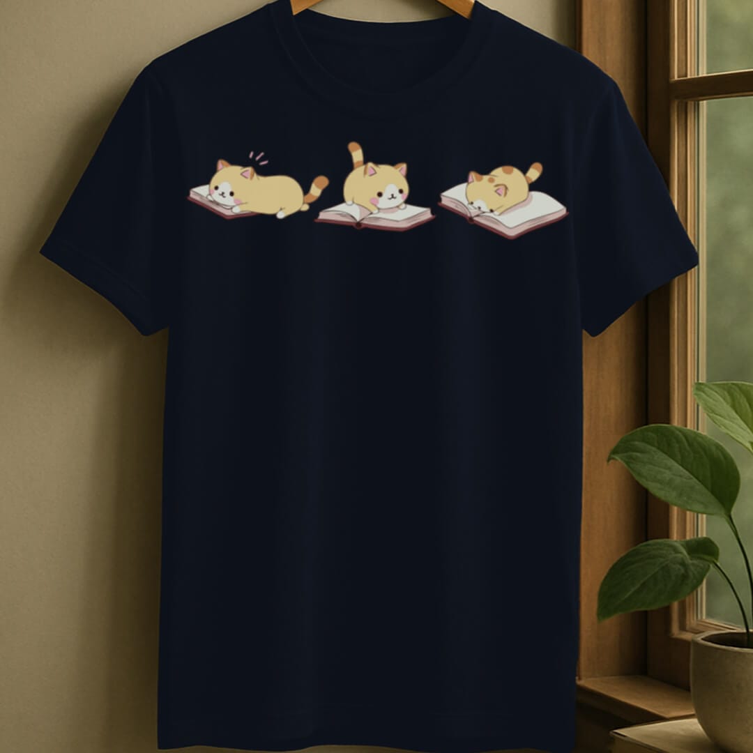 Navy / S Cats and books t-shirt