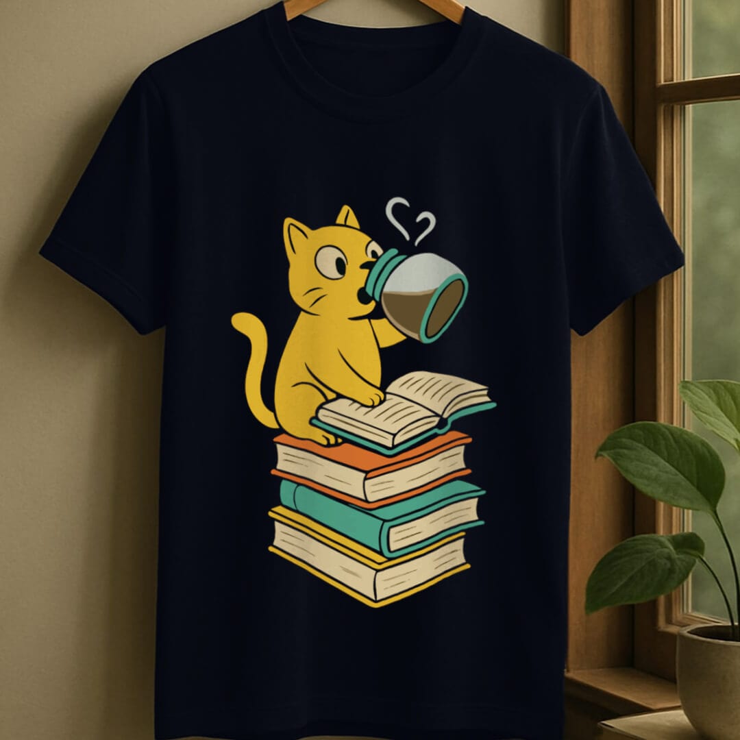 Navy / S Chugging coffee for books t-shirt