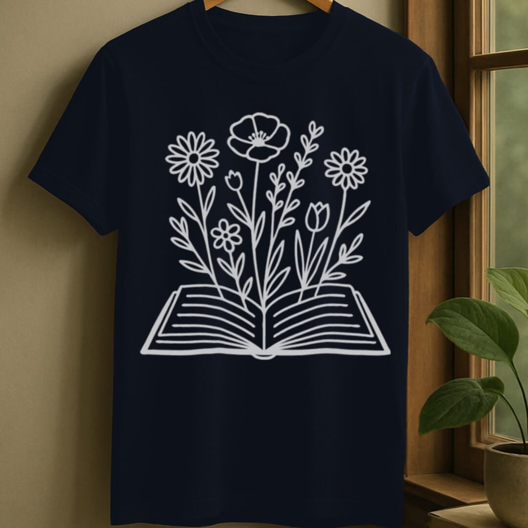 Navy / S Flower book t-shirt