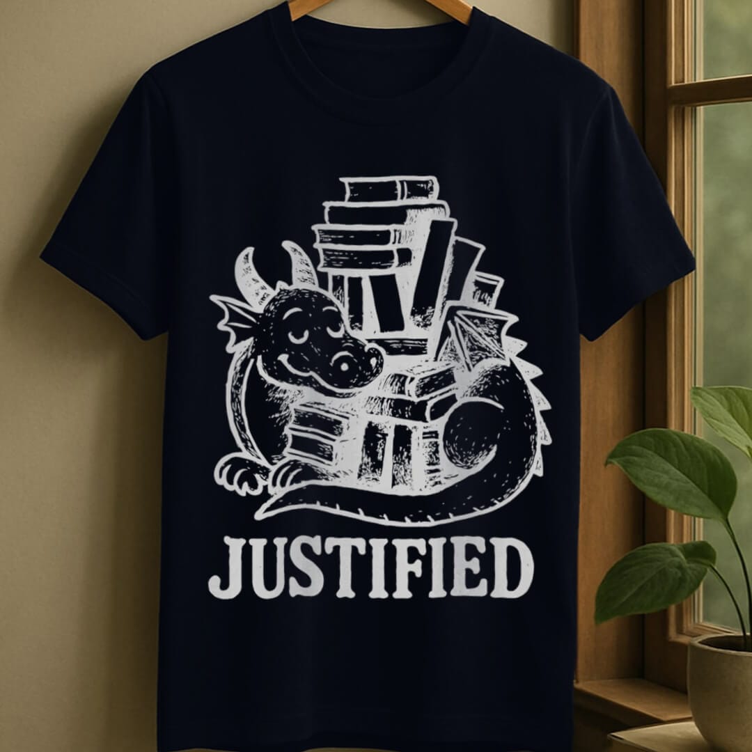 Navy / S Justified book hoarding t-shirt