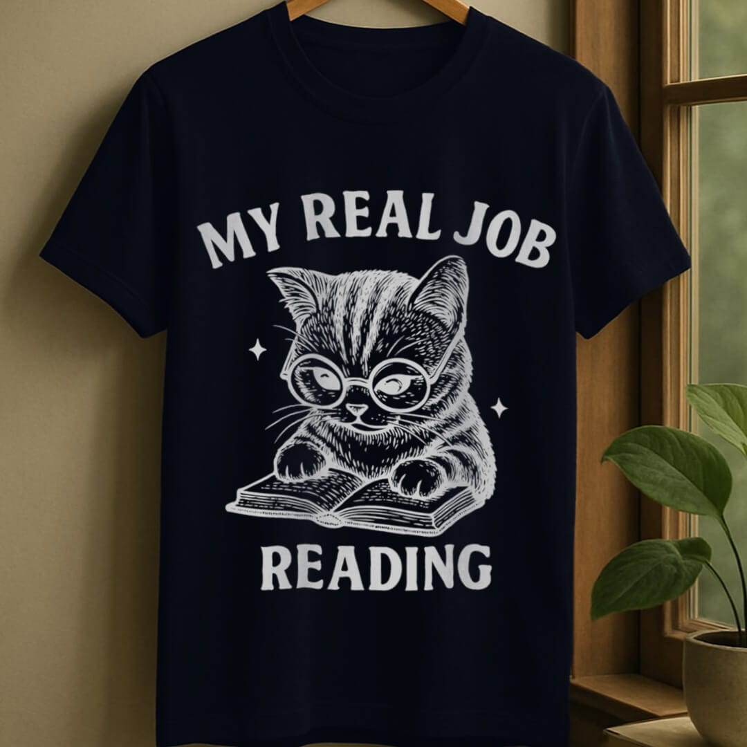Navy / S Real job is reading t-shirt