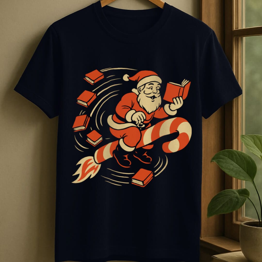 Navy / S Rocket reading santa t-shirt