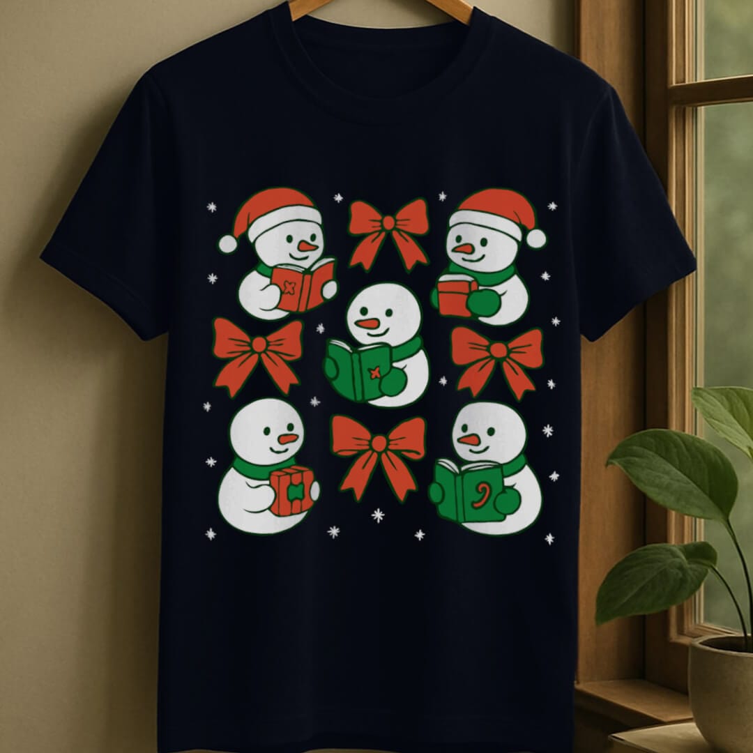 Navy / S Snowman & christmas t-shirt