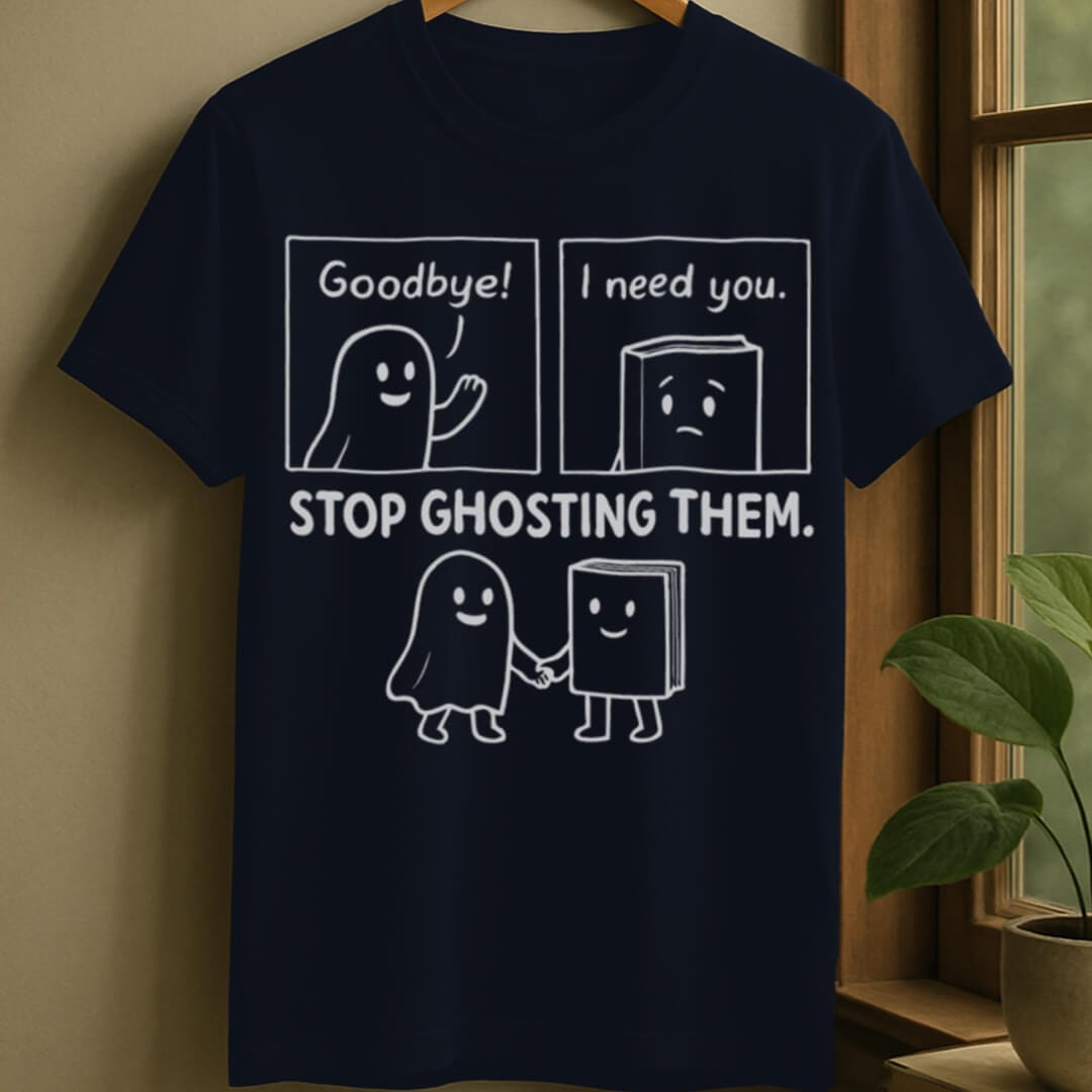 Navy / S Stop ghosting books t-shirt