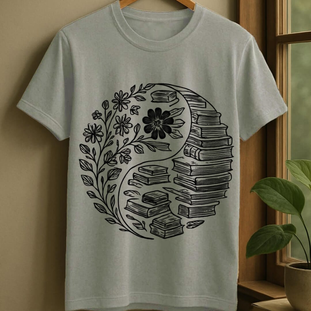 Sport Grey / S Balance of flowers and books t-shirt