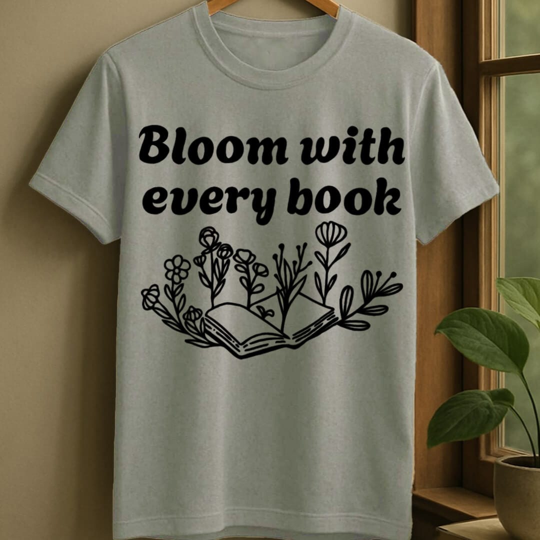 Sport Grey / S Blooming with books t-shirt