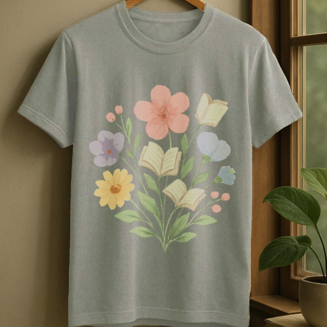 Sport Grey / S Blossoms and books bouquet t-shirt