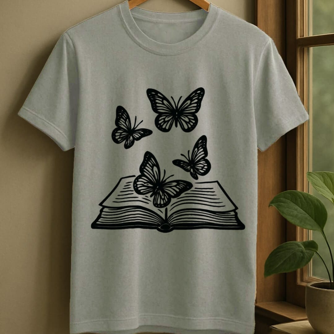Sport Grey / S Book and butterfly t-shirt