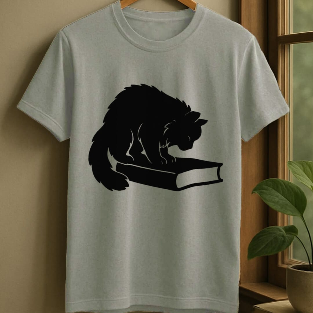 Sport Grey / S Cat sniffing book t-shirt