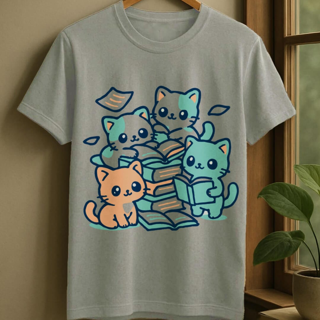 Sport Grey / S Cats reading adventure t-shirt