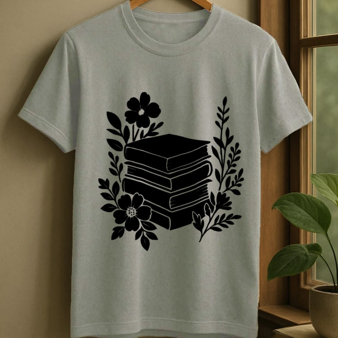 Sport Grey / S Minimal flowery books t-shirt