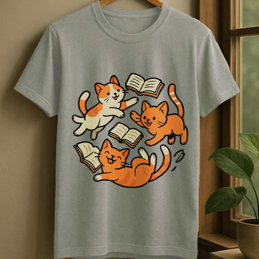 Sport Grey / S Playful cats with books t-shirt