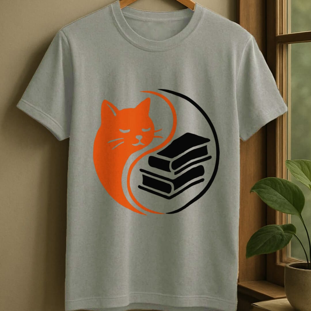 Sport Grey / S Yin yang books and cats t-shirt