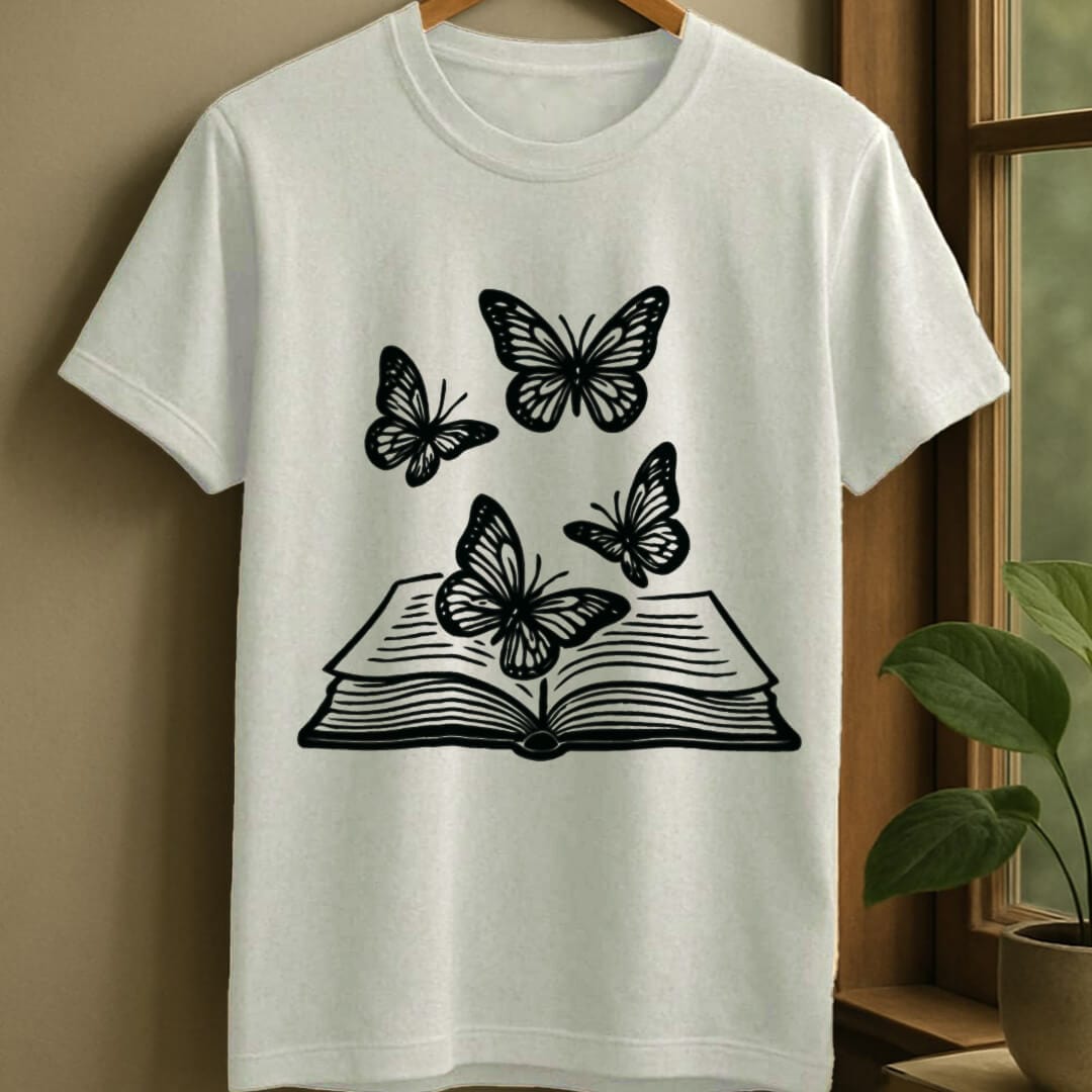 White / S Book and butterfly t-shirt