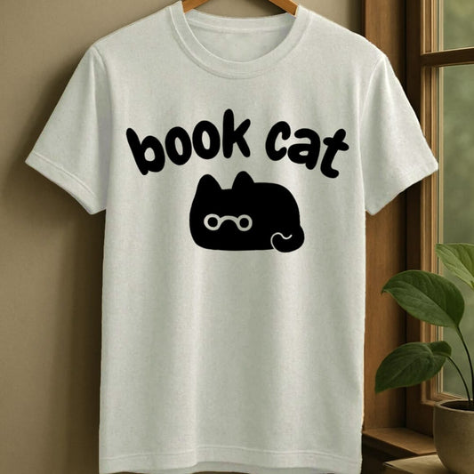 White / S Book cat t-shirt