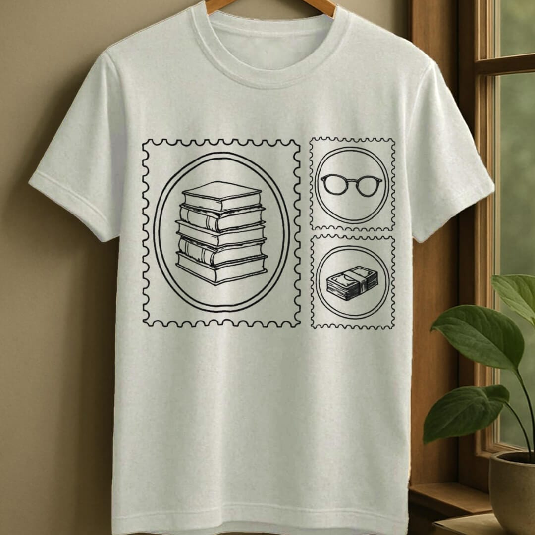 White / S Bookish stamp t-shirt