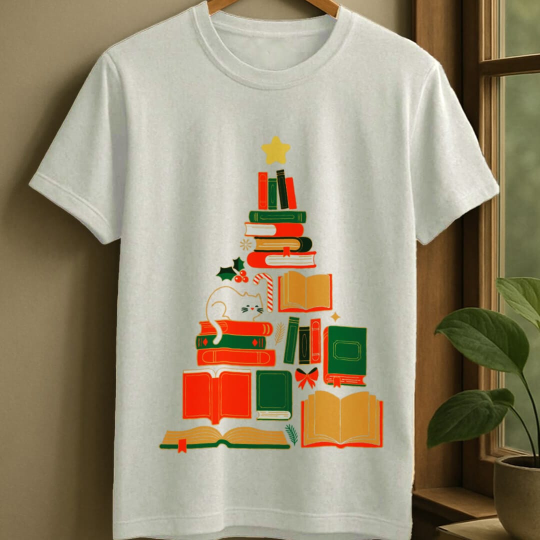 White / S Bookish tree t-shirt