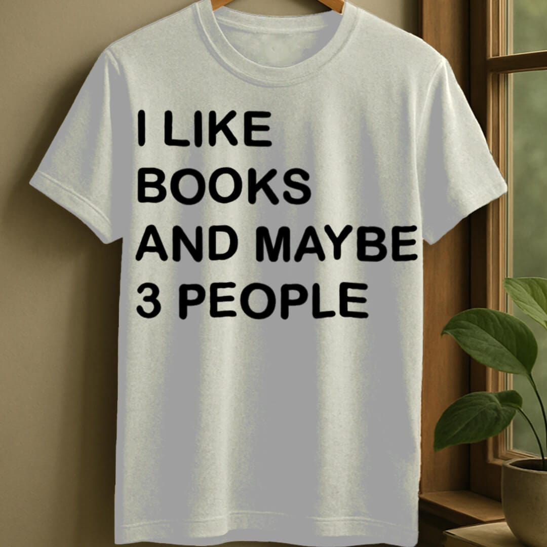 White / S Books and maybe 3 people t-shirt