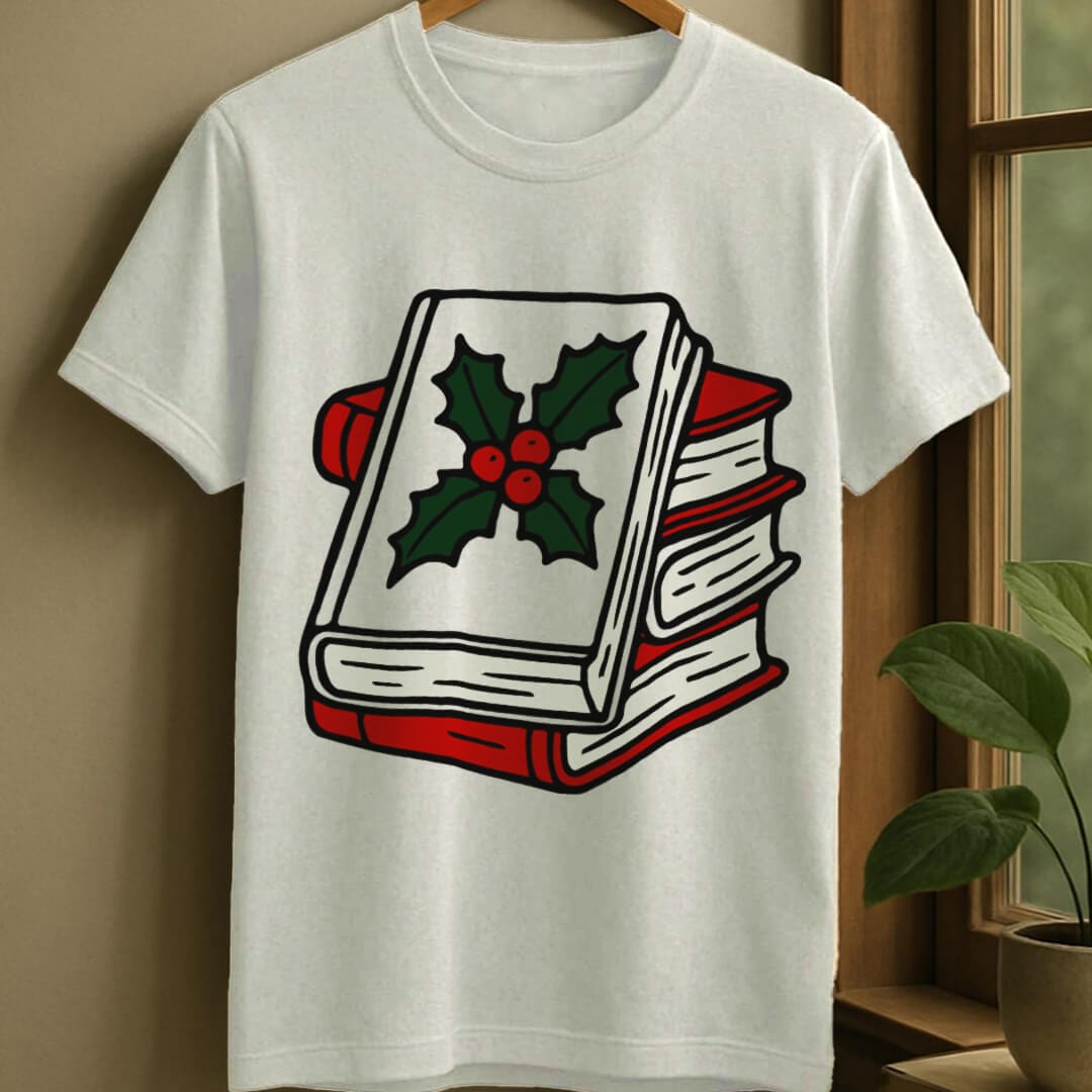 White / S Christmas books t-shirt