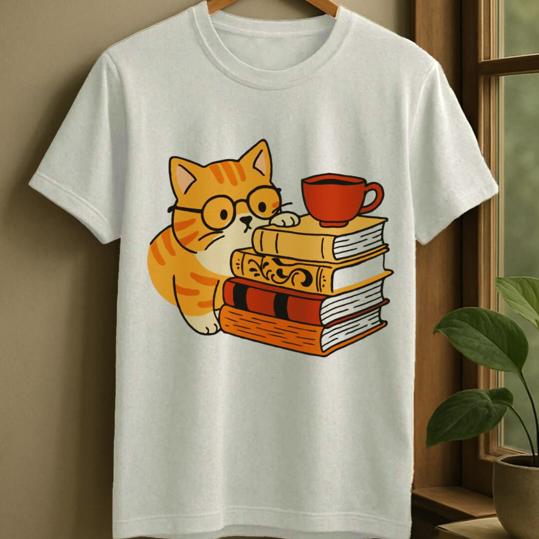 White / S Curious cat t-shirt