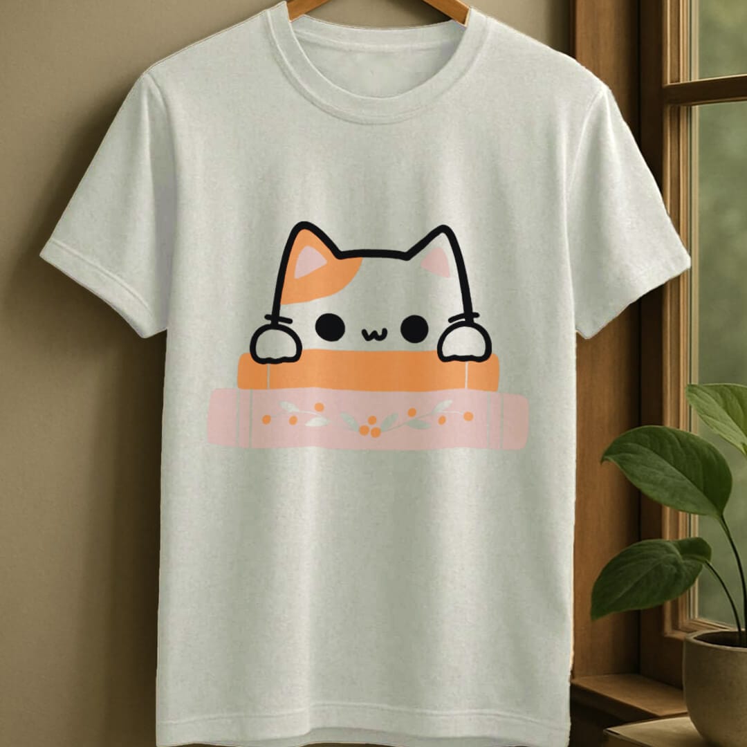 White / S Cute cat peaking t-shirt