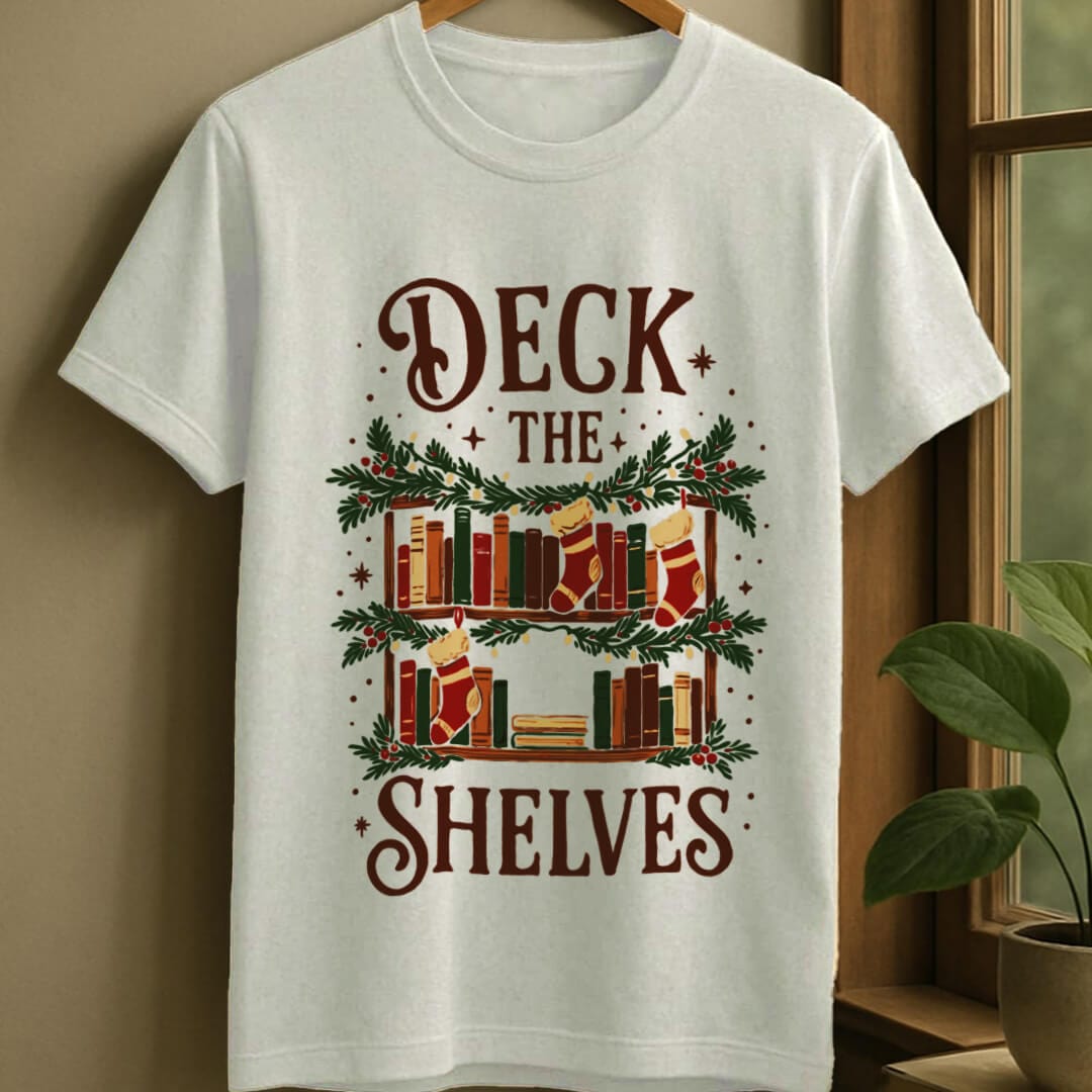 White / S Deck the shelves t-shirt