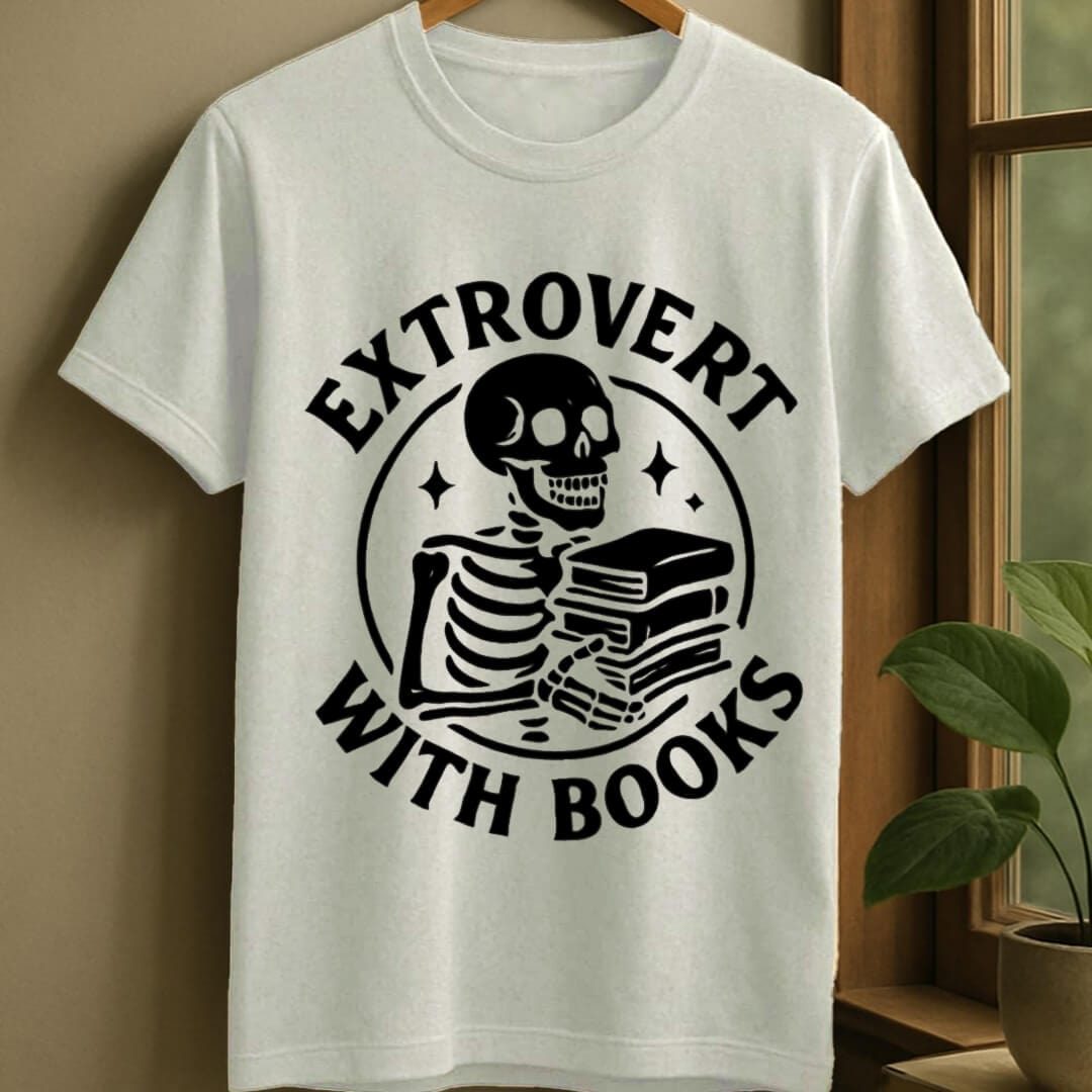 White / S Extrovert with books t-shirt