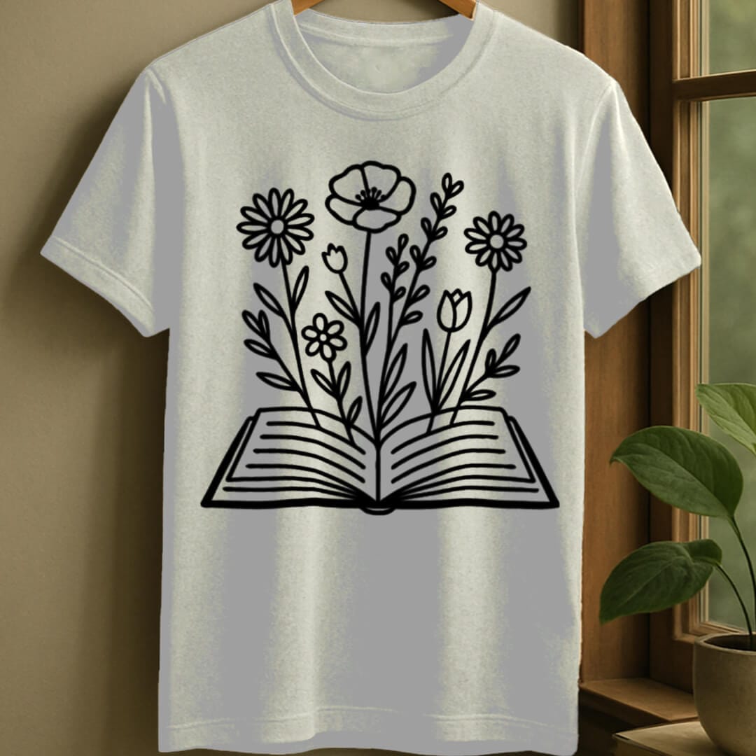 White / S Flower book t-shirt