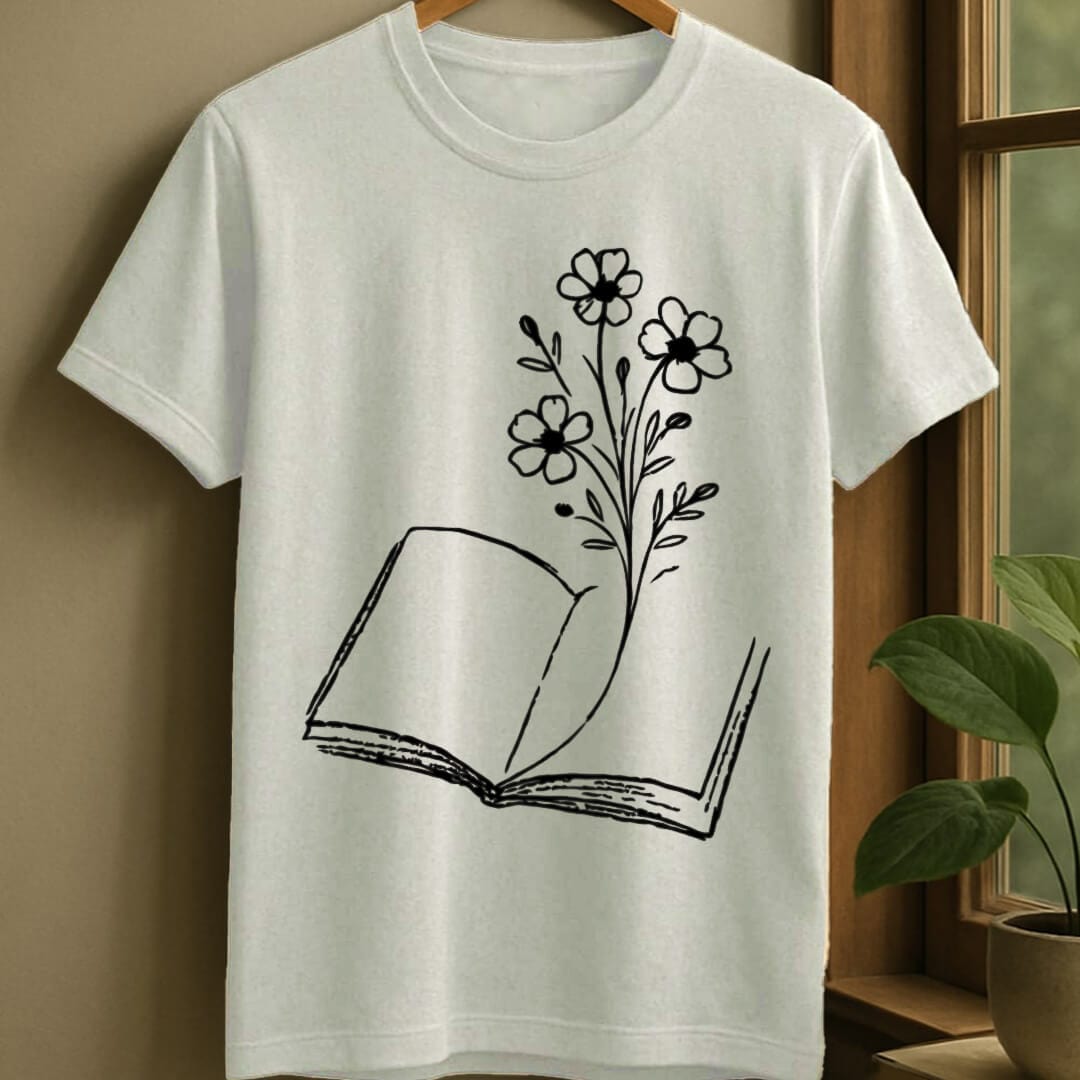 White / S Flower bookmark t-shirt