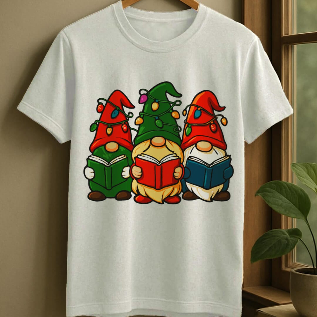 White / S Gnomes reading t-shirt