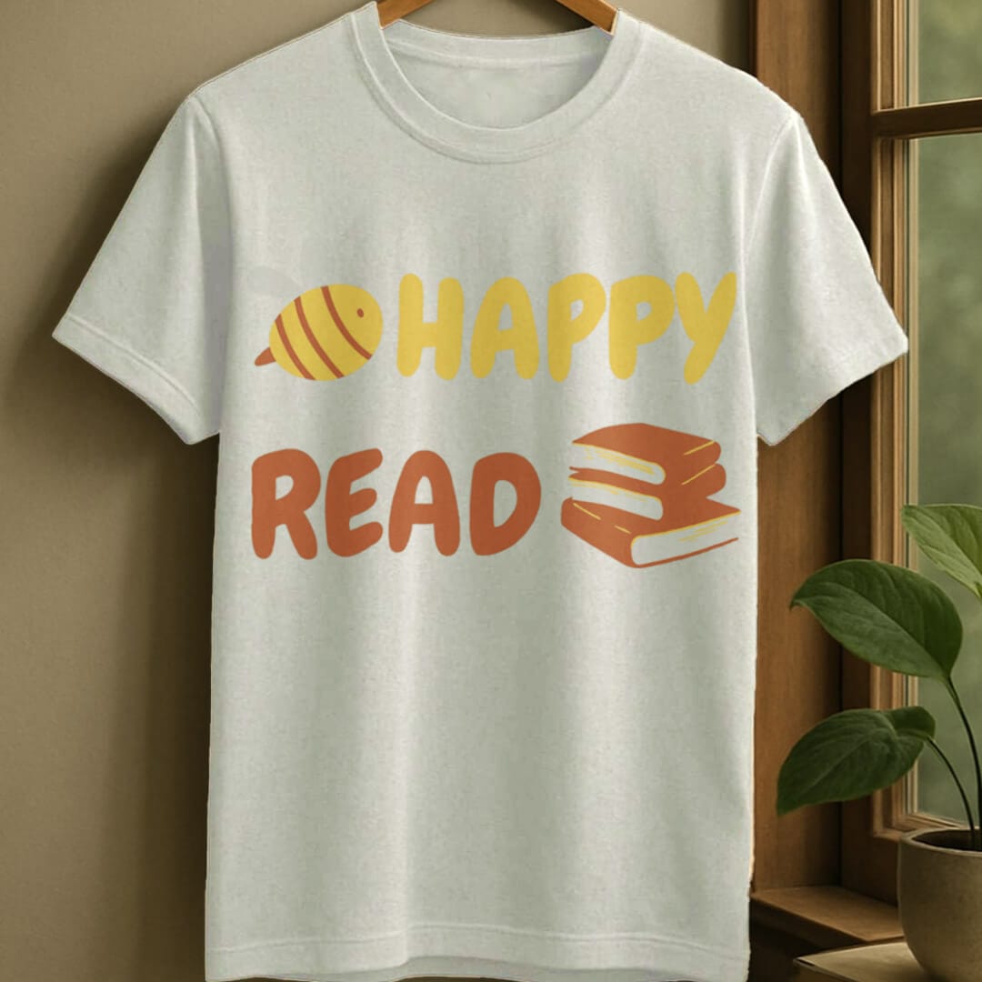 White / S Happy read t-shirt