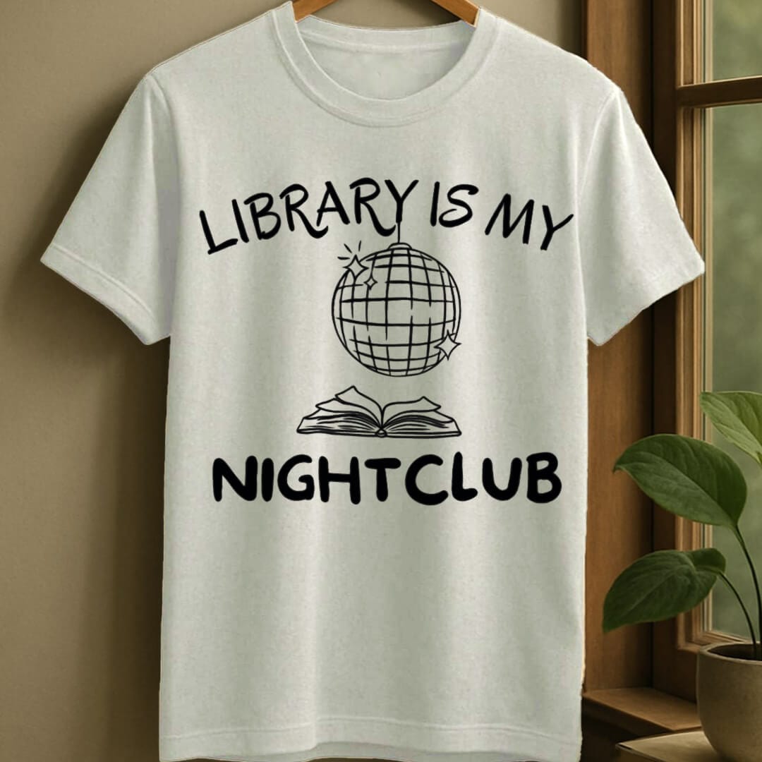 White / S Library is nightclub t-shirt