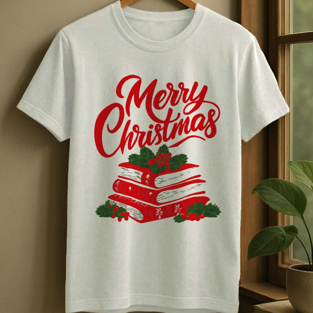 White / S Merry bookish christmas t-shirt